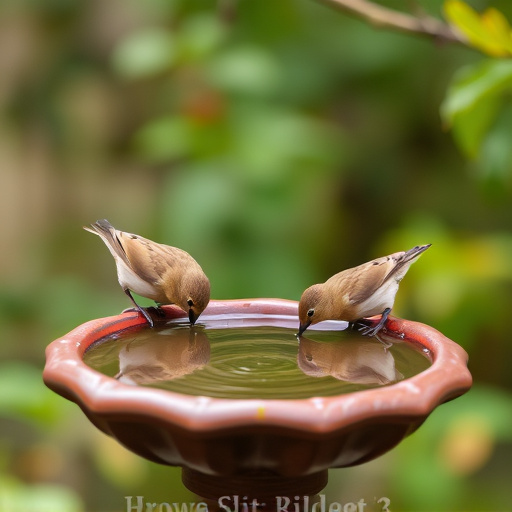 Small birds drinking from birdbath