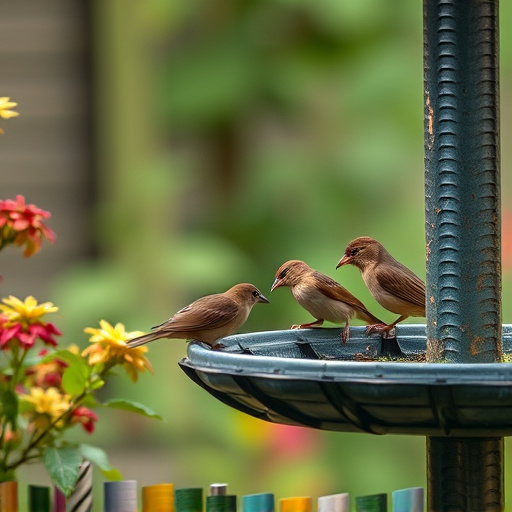 Small birds eating at garden station