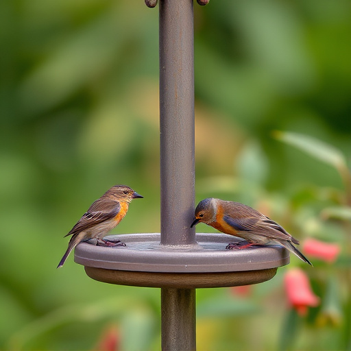 Small birds eating at garden station