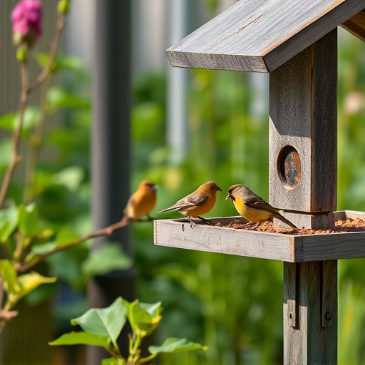 Small birds eating at garden station