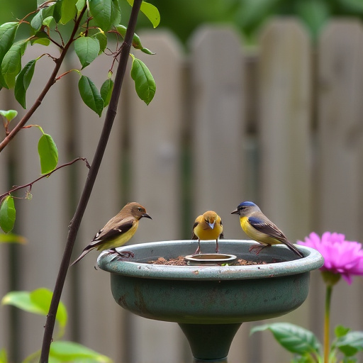 Small birds eating at garden station