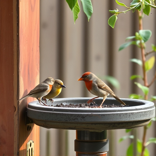 Small birds eating at garden station