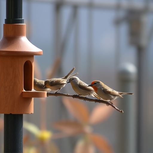Small birds eating at garden station