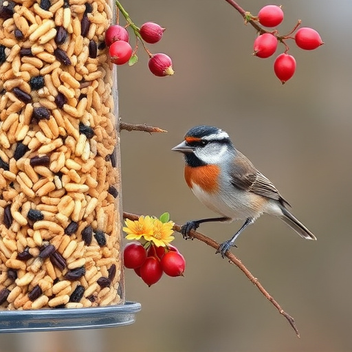 Small birds enjoying seed and berries