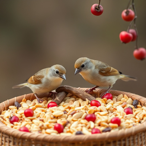 Small birds enjoying seed and berries