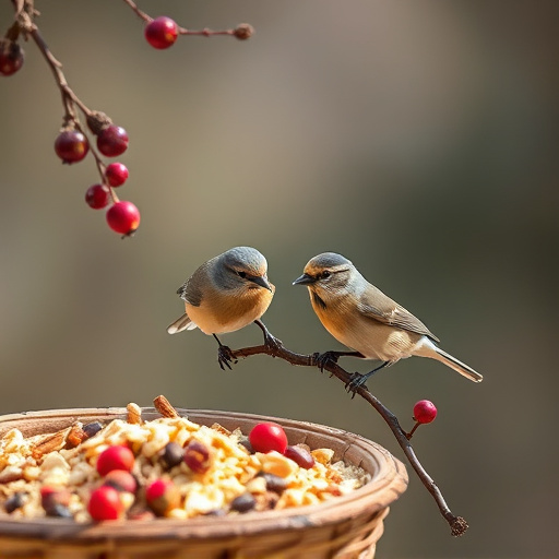Small birds enjoying seed and berries