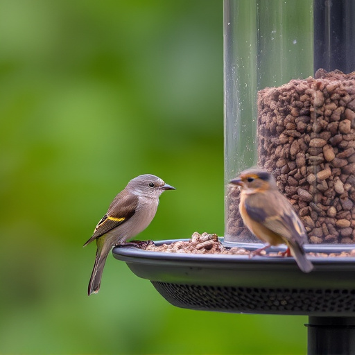 Small birds feeding from specialized feeder