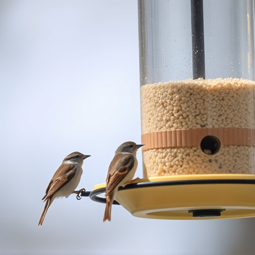 Small birds feeding from specialized feeder
