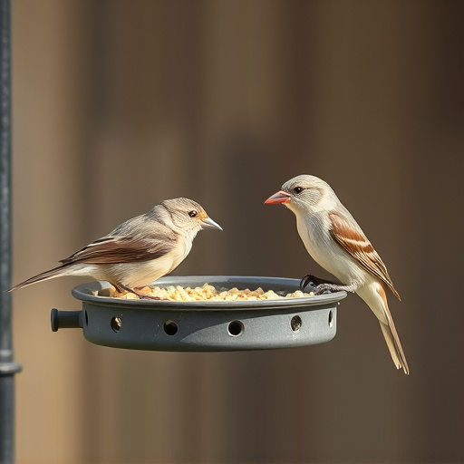 Small birds feeding from specialized feeder