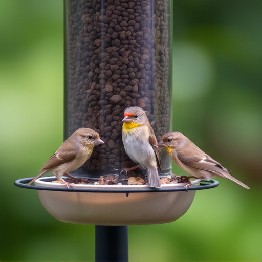 Small birds feeding from specialized feeder
