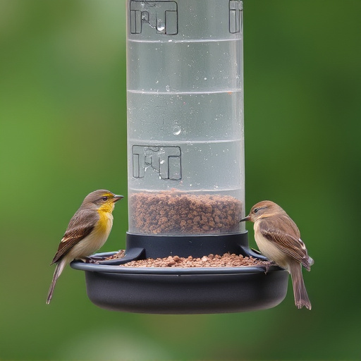 Small birds feeding from specialized feeder
