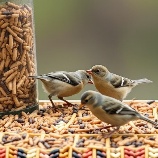 Small birds feeding on seed assortment