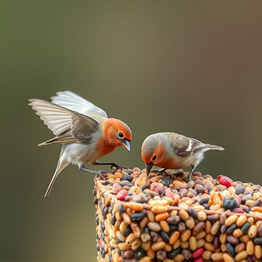 Small birds feeding on seed assortment
