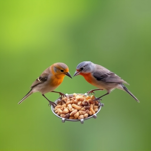 Small birds feeding on seed assortment