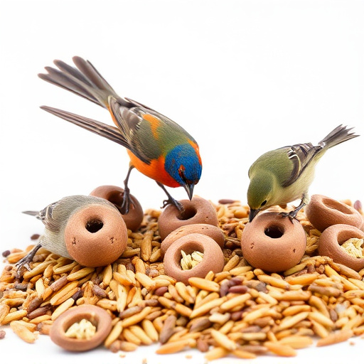 Small birds feeding on seed assortment
