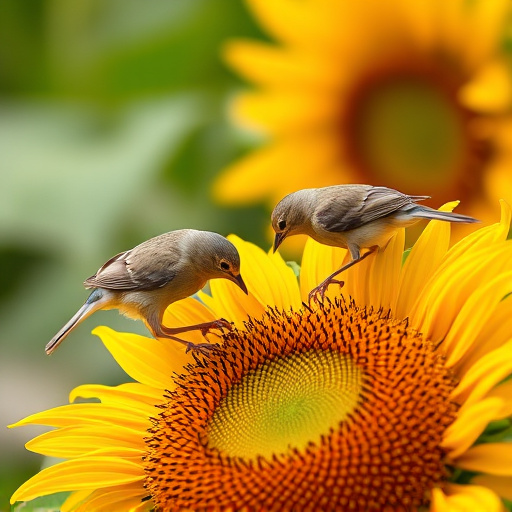 Small birds feeding on sunflower hearts
