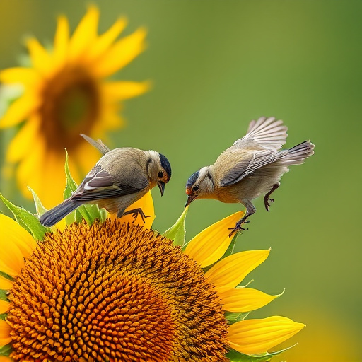 Small birds feeding on sunflower hearts