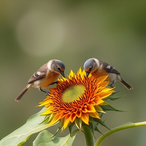 Small birds feeding on sunflower hearts