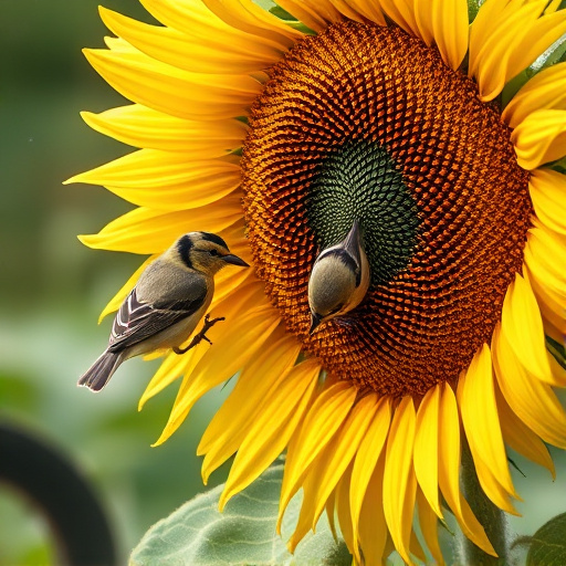Small birds feeding on sunflower hearts