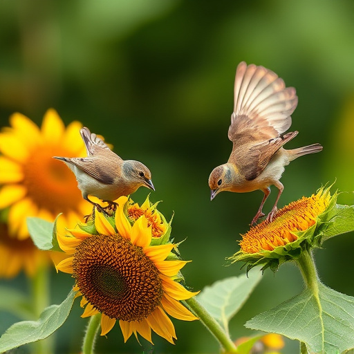 Small birds feeding on sunflower hearts