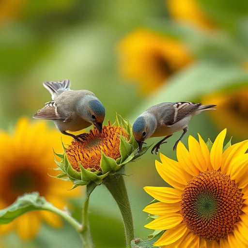 Small birds feeding on sunflower hearts