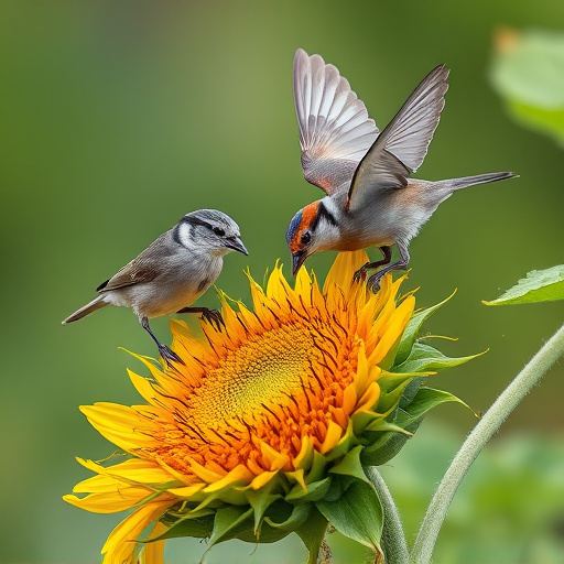 Small birds feeding on sunflower hearts