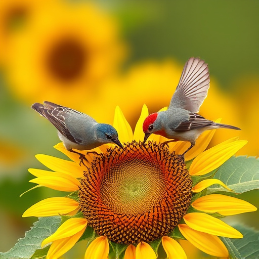 Small birds feeding on sunflower hearts