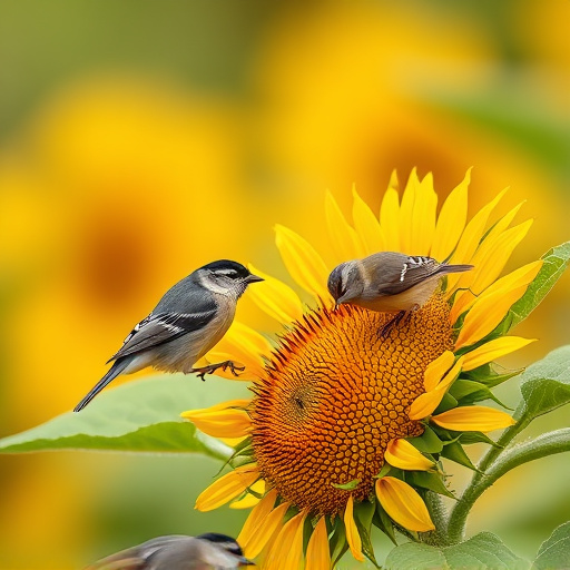 Small birds feeding on sunflower hearts
