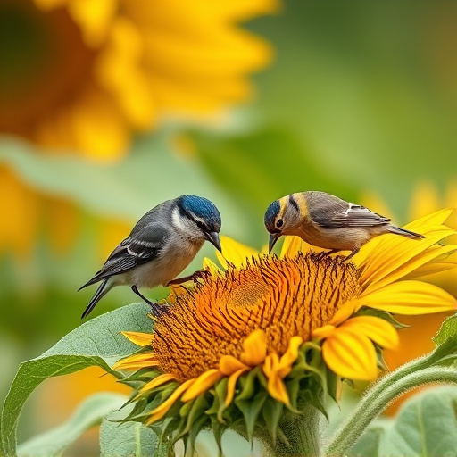 Small birds feeding on sunflower hearts