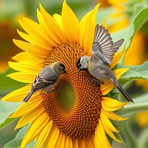 Small birds feeding on sunflower hearts