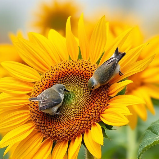 Small birds feeding on sunflower hearts