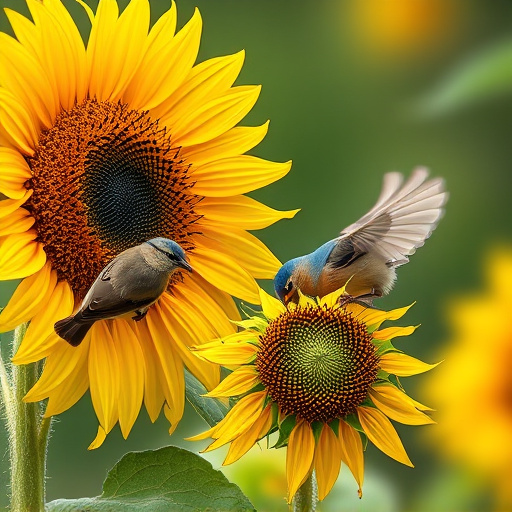 Small birds feeding on sunflower hearts