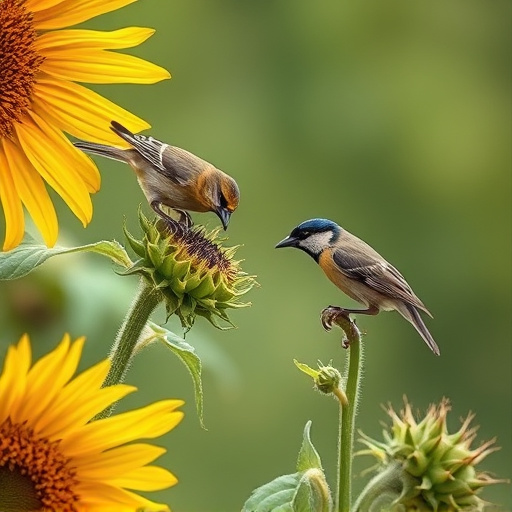 Small birds feeding on sunflower hearts