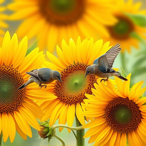 Small birds feeding on sunflower hearts