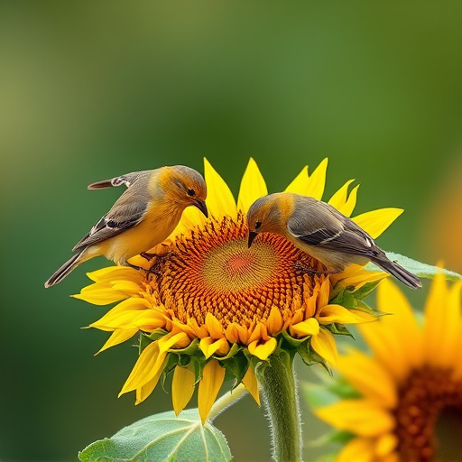 Small birds feeding on sunflower hearts