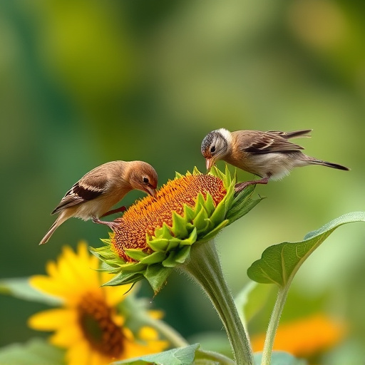 Small birds feeding on sunflower hearts