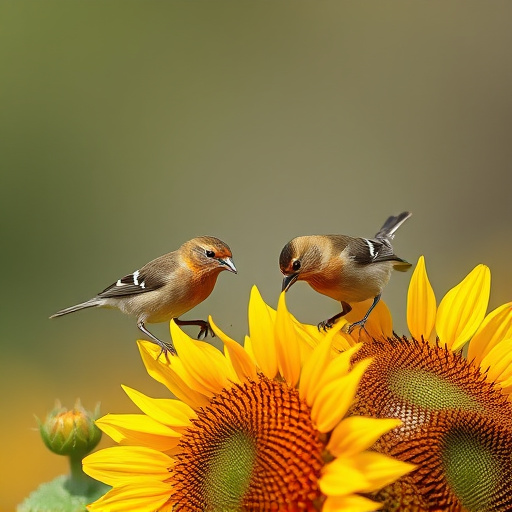 Small birds feeding on sunflower hearts