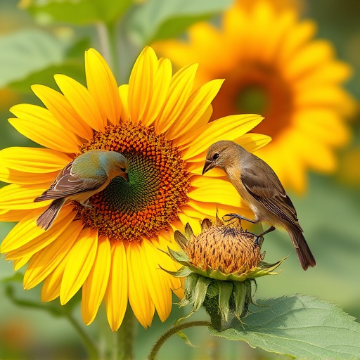 Small birds feeding on sunflower hearts