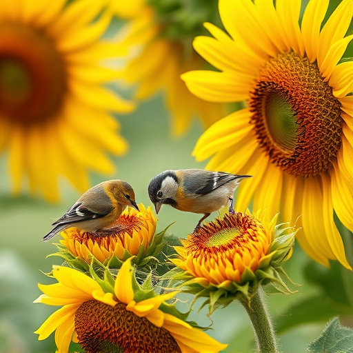 Small birds feeding on sunflower hearts