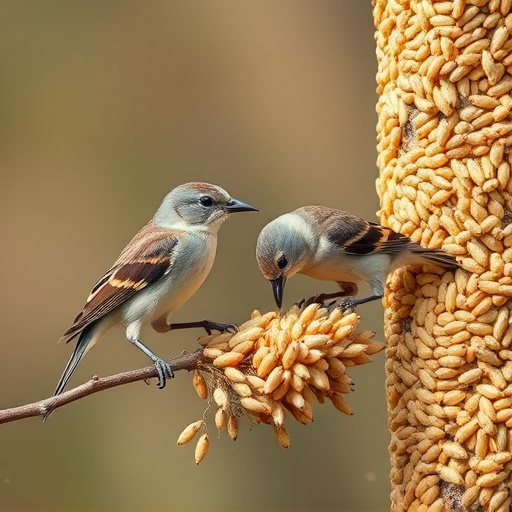 Small birds pecking at niger seeds