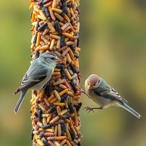 Small birds pecking at seed assortment