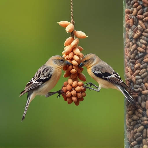 Small birds pecking at seed assortment