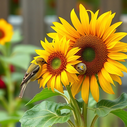 Small garden birds eating sunflower hearts