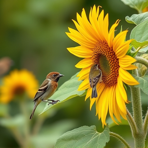 Small garden birds eating sunflower hearts