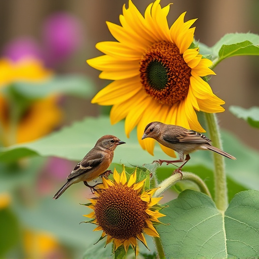 Small garden birds eating sunflower hearts