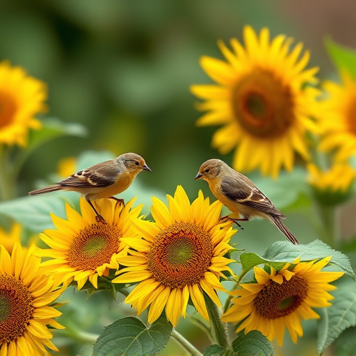 Small garden birds eating sunflower hearts