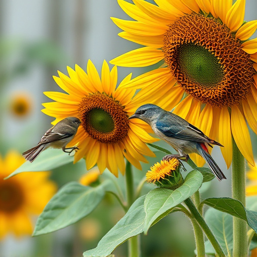Small garden birds eating sunflower hearts