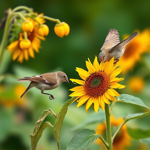 Small garden birds eating sunflower hearts