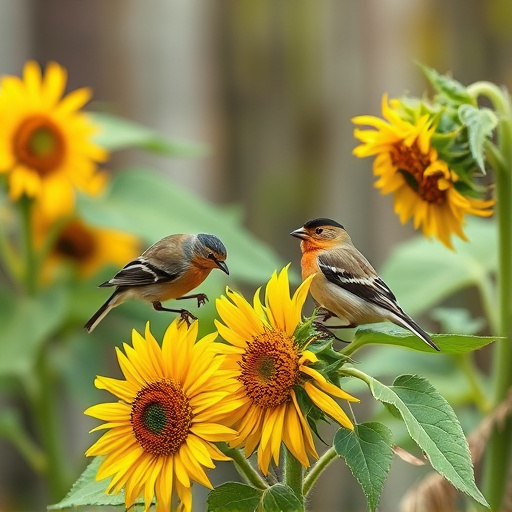 Small garden birds eating sunflower hearts