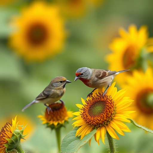 Small garden birds eating sunflower hearts